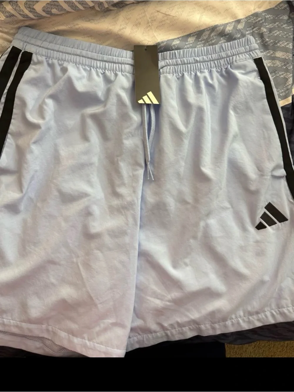 adidas Light Blue Athletic Shorts with Black Accents